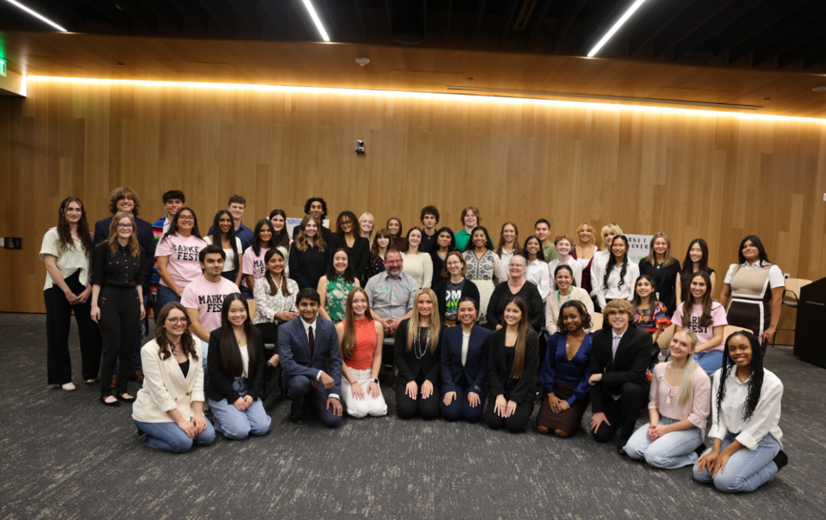 UNT dual credit students at the showcase exhibiting their presentations. Students have researched, developed, and created original products focused on the Frisco community in preparation of this event. 
